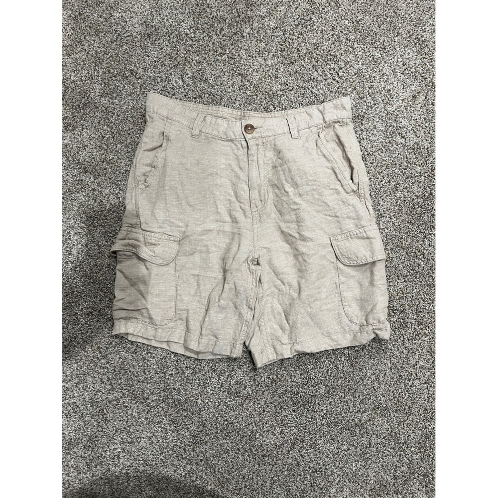 Panama Jack Mens Tan Linen Blend Cargo Shorts Size 32 Utility Beach Casual